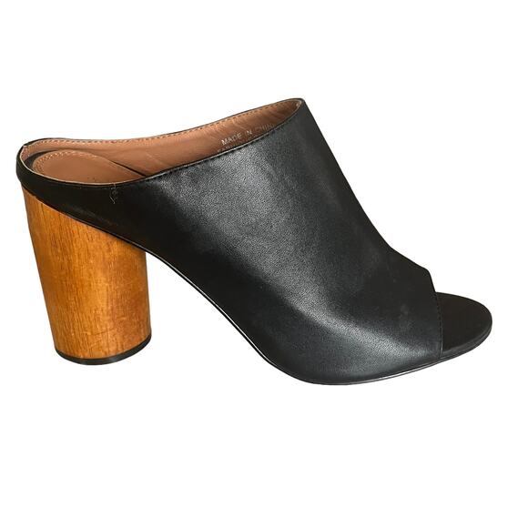 Urban Outfitters Black Open Toe Wooden Chunky Slide Sandals Heels Size 9 - Picture 5 of 11